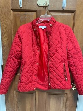Perfect spring quilted orange Women's Jacket with Gold Hardware